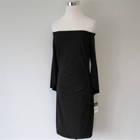 NWT Black Off Shoulder Bell Sleeve Cocktail Dress - Picture 2 of 8